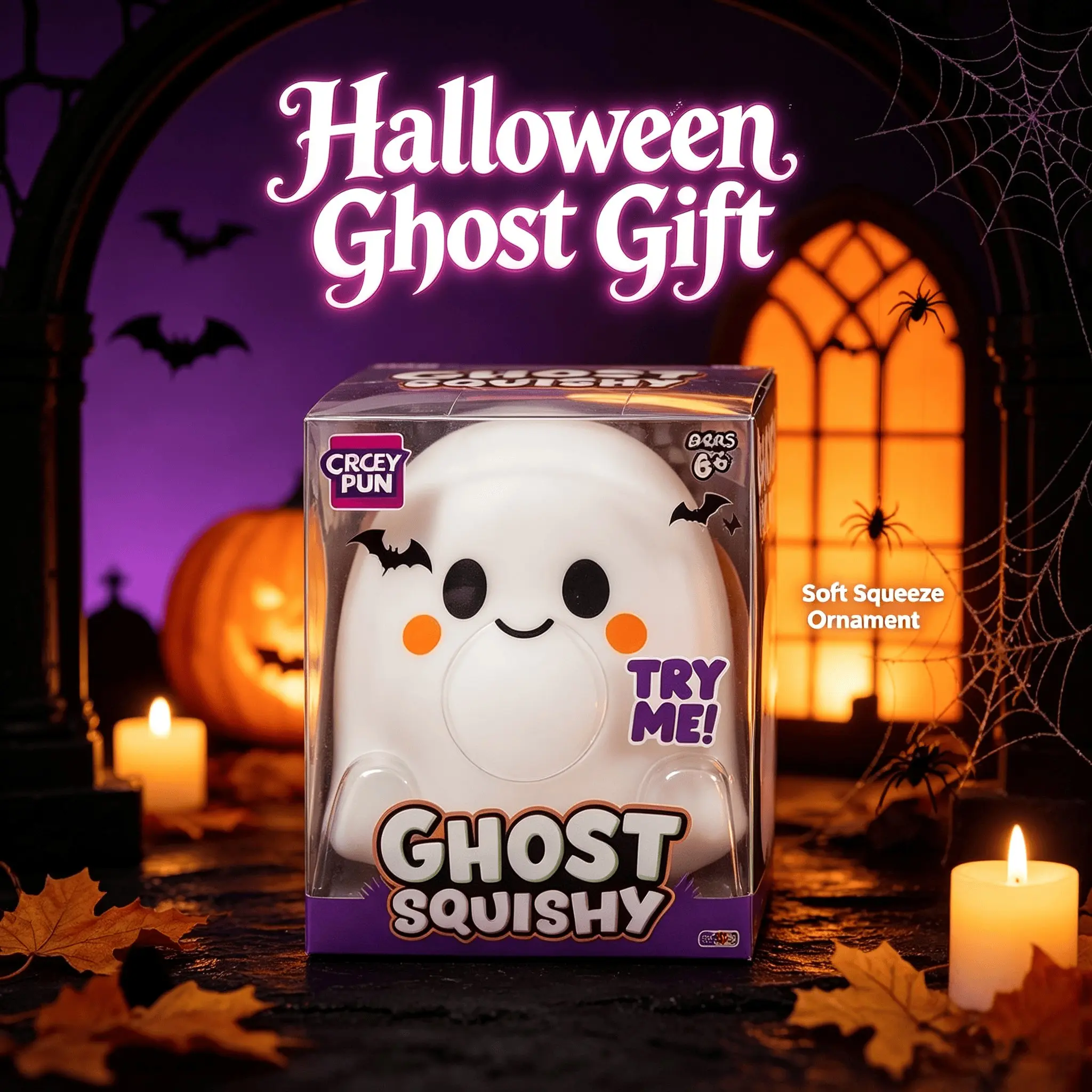 Large Ghost Slow Rebound Stress Relief Ornament, Spooky Halloween Desktop Decor, Soft Squeeze Desk Accessory, Adult Holiday Gift