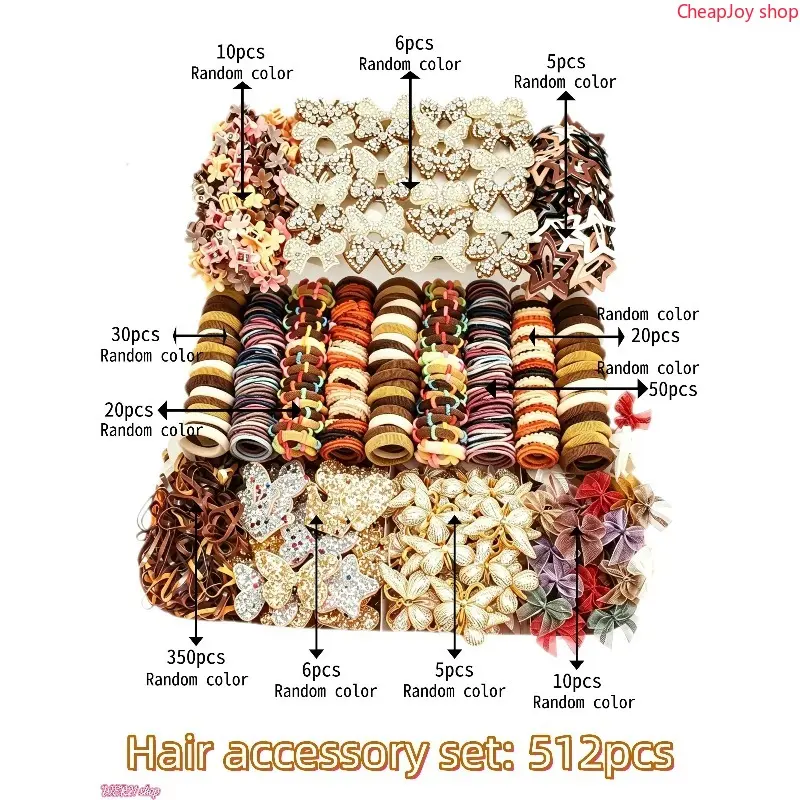[Back To Shcool]512 pieces/sets-Autumn Style Girls Cute Hair Accessories Set,Elegant Butterfly & Flower Hair Clips, Coffee Tone Hair Ties & Barrettes, Soft & Stylish, Perfect for Daily Wear, School, Parties & Gift Giving for Girls.