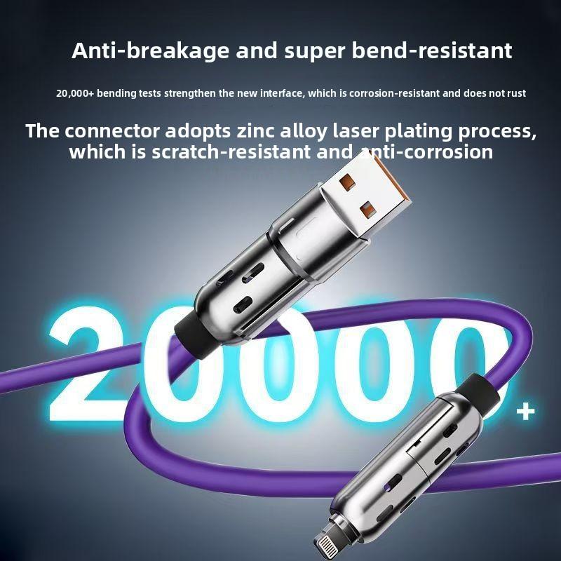 240W 4-in-1 Fast Charging Cable with LED Light, Multi Charger Cord with USB C/Lightning, Super Fast Charge Compatible with iPhone 17 16 Pro, Samsung, MacBook