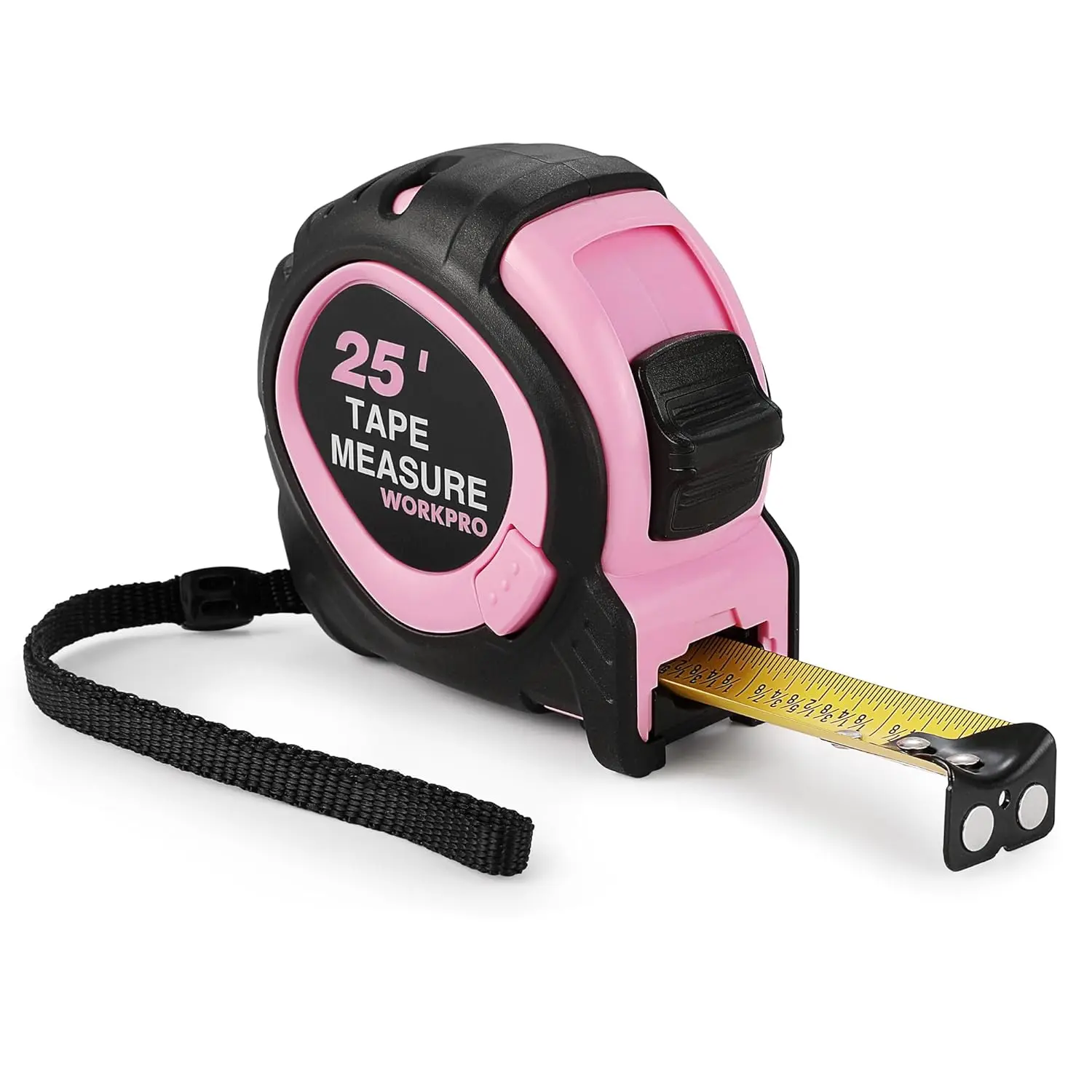 25-FT Tape Measure with Fractions, 3 Brakes Retractable Measuring Tape, Compact Measurement Tape with Magnetic Hook, Nylon Coating Blade Accuracy 1/32", Pink