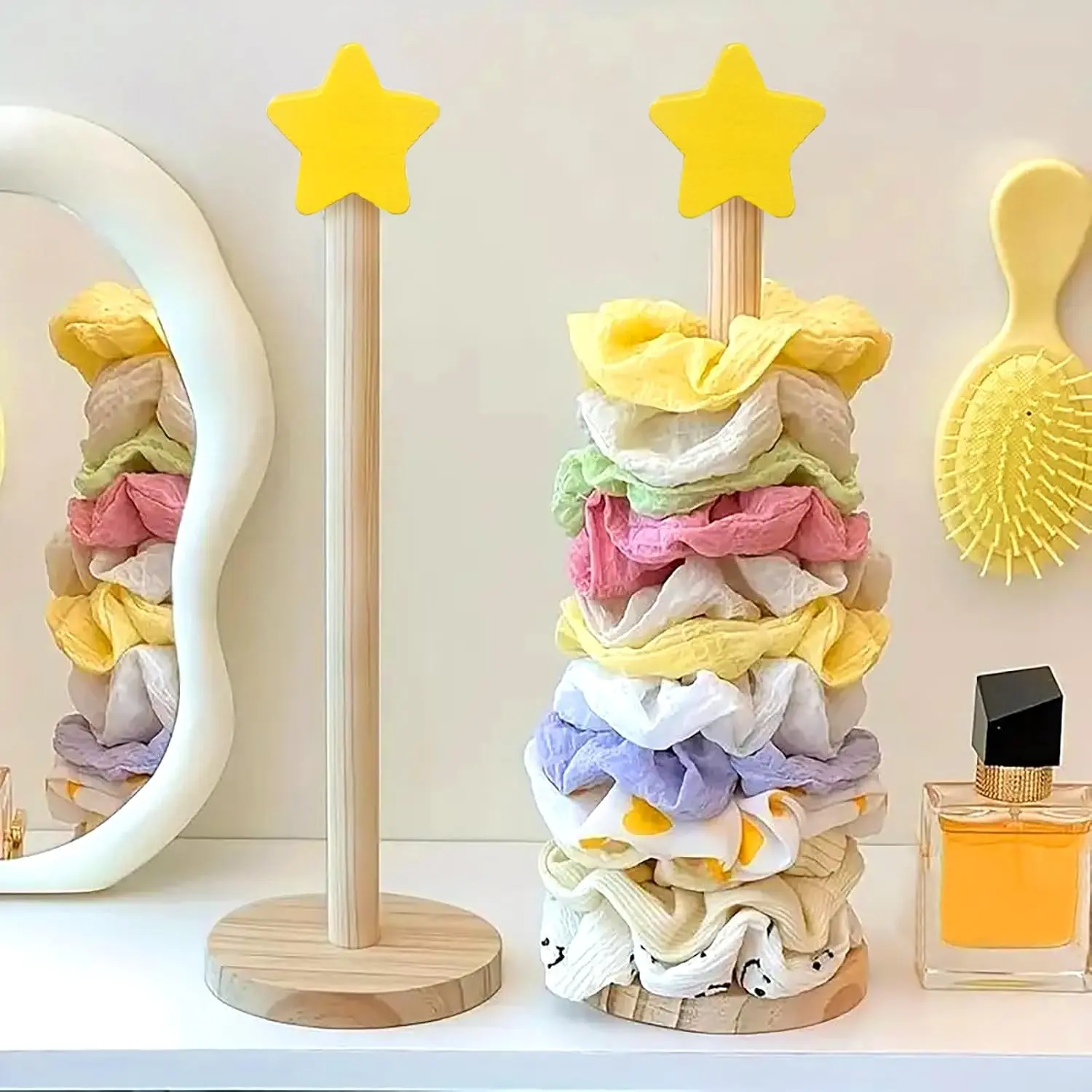 2 count Scrunchie Holder Stand Hair Tie Organizer Hair Accessories Organizer Vertical 15-20 Scrunchies Holder Space-Saving  Scrunchy Holder for Girls Women, Bathroom Bedroom Decor (Yellow)