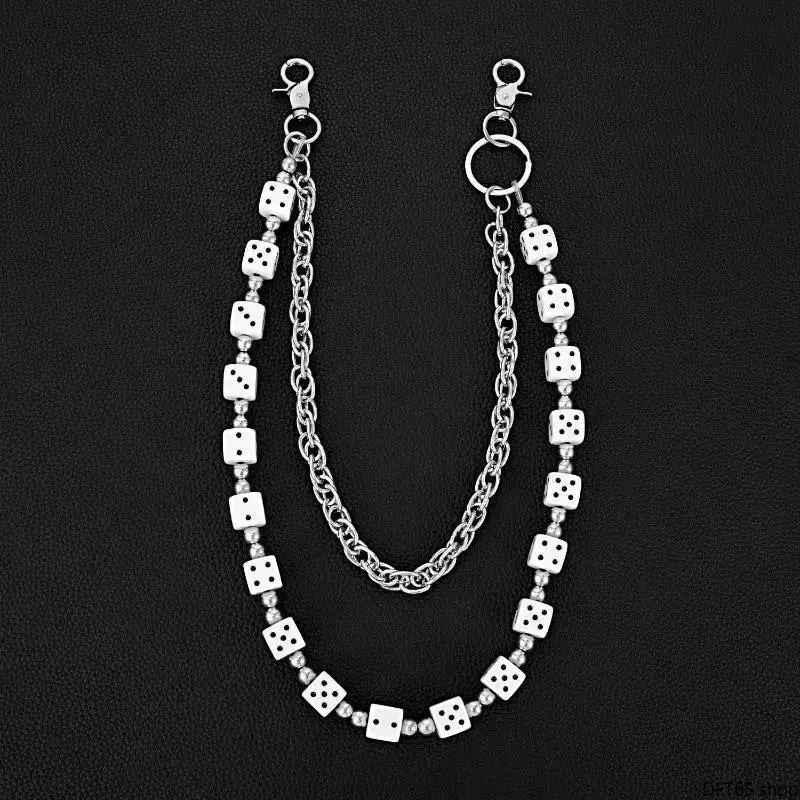 Double Layer Acrylic Dice Decor Waist Chain Unisex Punk Hip Hop Style Smooth Lightweight Chain Link Structure Adjustable Length For Pants Outfit Anniversary Graduation Gift Trendy Street Fashion Body Accessory