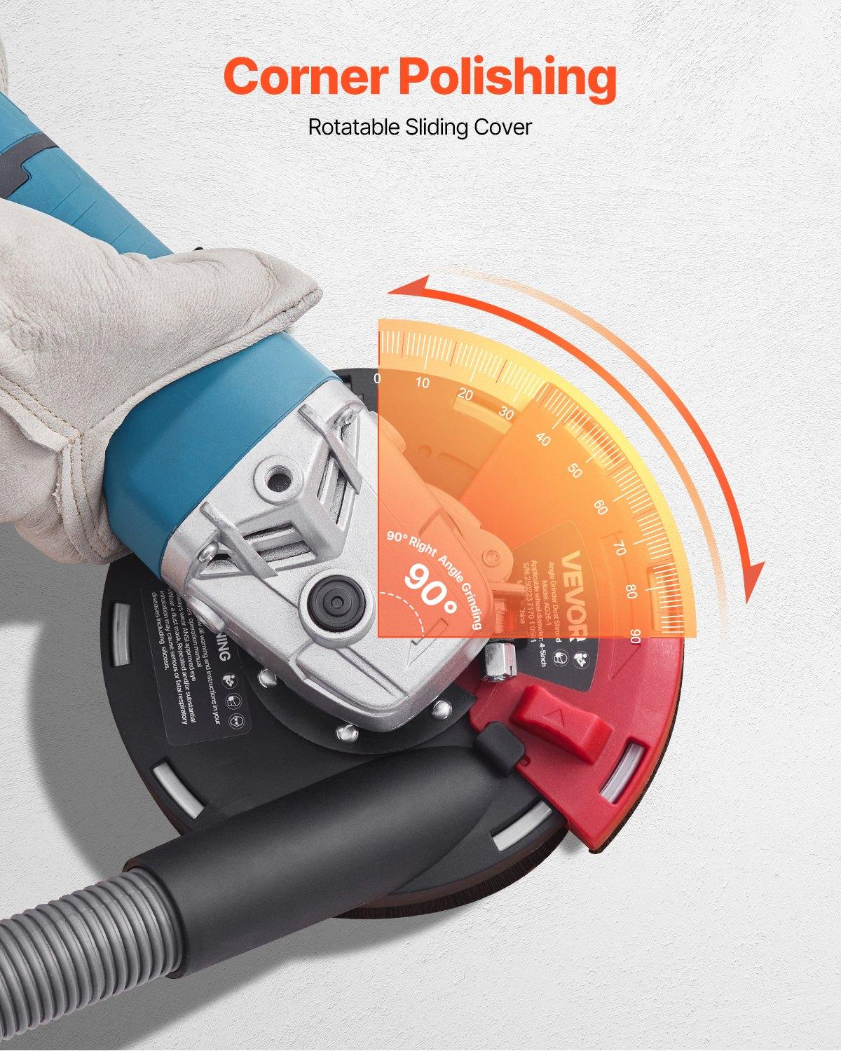 VEVOR Grinding Dust Shroud for Angle Grinder, Universal 4-5 in, Surface Grinder Dust Shroud with 6 Clamping Washers & 5 in Diamond Grinding Cup Wheel, Connect to Vacuum Cleaner, for Wood Concrete Wall