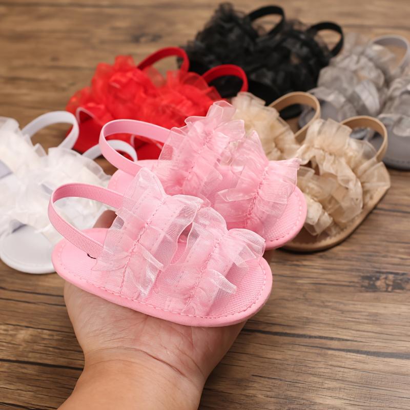 Baby Lace Trim Soft Soled Shoes Infant First Walkers Formal Outfits Newborn Sandals Hundred Day Celebration