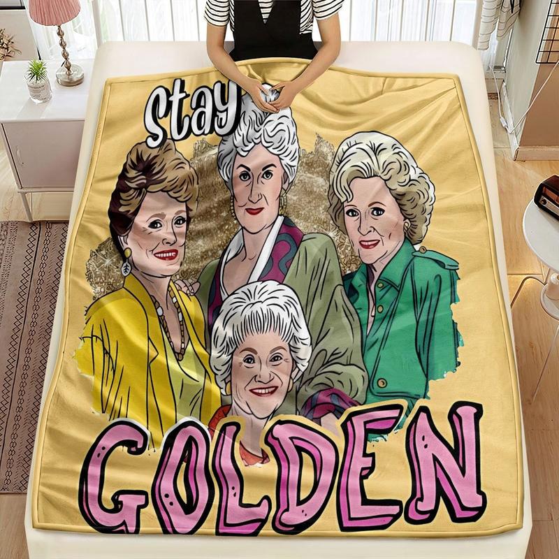 Golden Girls TV Show Inspired Blanket - The Golden Girls Retro TV Show Design with Dorothy, Rose, Blanche & Sophia - Soft Plush Bedspread for Couch, Bed, or Gift for Fans - Nostalgic TV Show Theme with Iconic Characters & Friendship Quotes