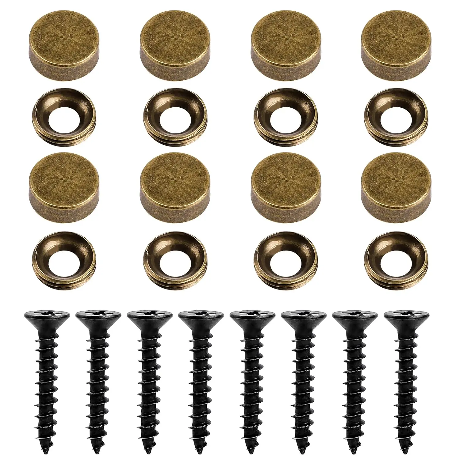 8 count Brass Decorative Screws with Caps, Decorative  Upholstery Tacks Self Tapping Screw Decorative Cover Mirror Fixing Screw Covers for Furniture Cabinet Door Window Painting Mirror Fixing 12mm