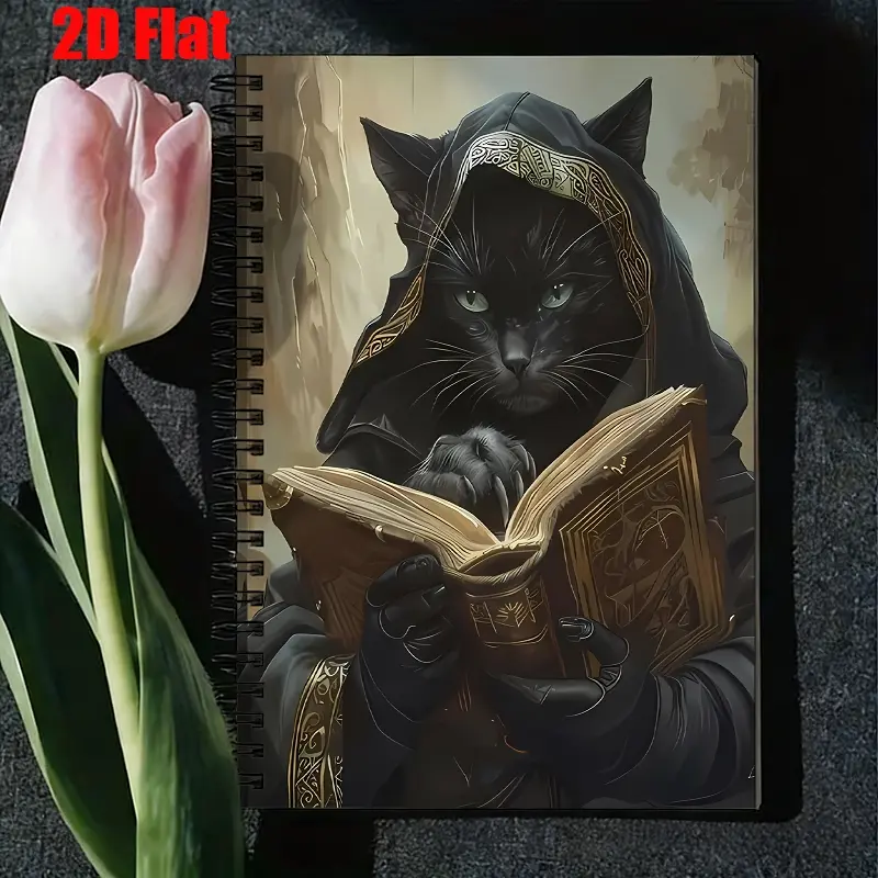 1 Spiral Coil Notebook 5.7x8.26 Inch, Witchy Black Cat Reading Grimoire Design, High-Quality Lined Pages, Durable Binding, Perfect for Halloween Journaling, Daily Spell Notes, Wiccan Gifts, Gothic Stationery for Book Lovers and Mystical Enthusias