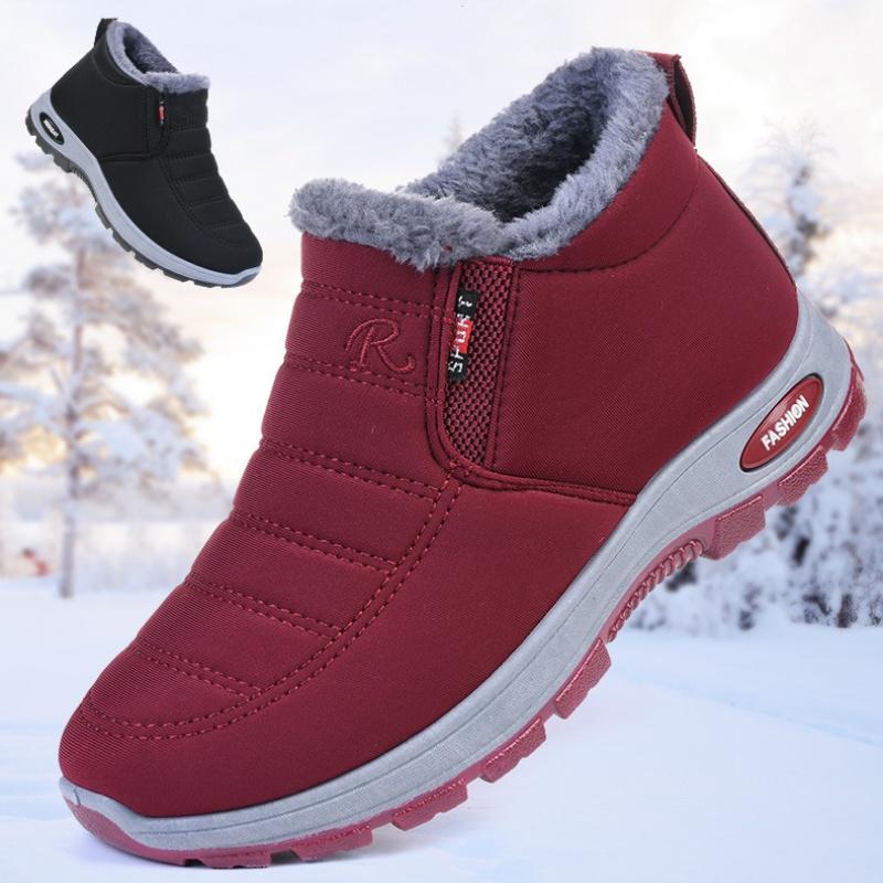 Winter Plush Boots for Men Women Warm Thick Sole Snowproof Short Tube Boots Cozy Indoor Outdoor Casual Shoes Perfect Holiday Party Gift Red