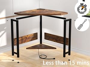 Corner Small Desk with Outlets Corner Table for Small Space Industrial Computer Desk with Storage for Home Office, Workstation, Living Room, Bedroom