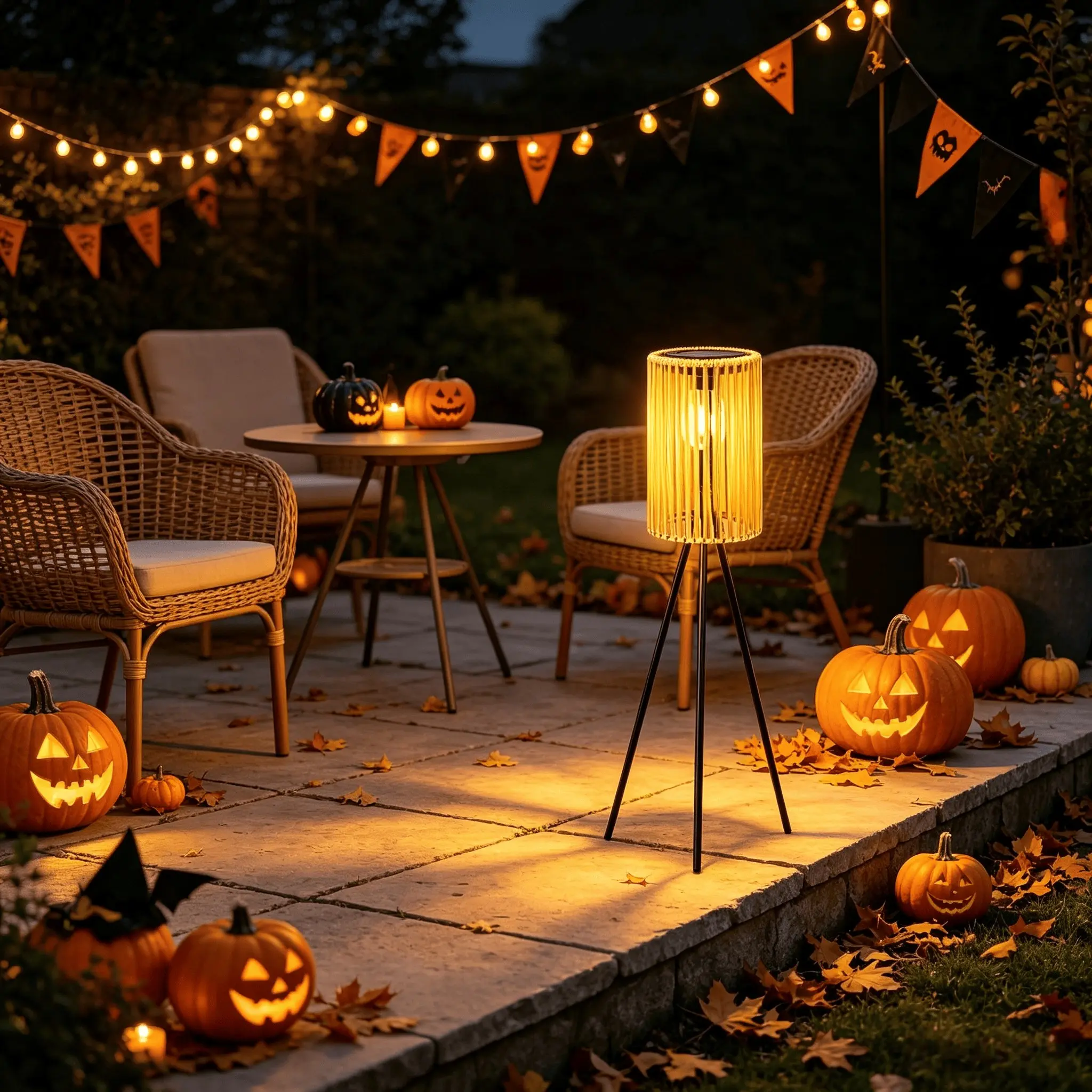 Handmade Bamboo Solar Floor Lamp, Tripod Design, Light Sensor, Auto-On, Outdoor Garden Patio Courtyard Night Decor, Wedding, Halloween, Christmas