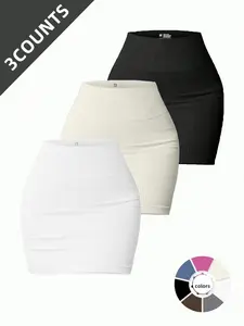 Three-Piece Women's Ribbed High-Waisted Tightening Skirt, Sporty Fitness Short Skirt, Seamless Knit Anti-Exposure, Pear Shape Slimming, Athletic Skirts