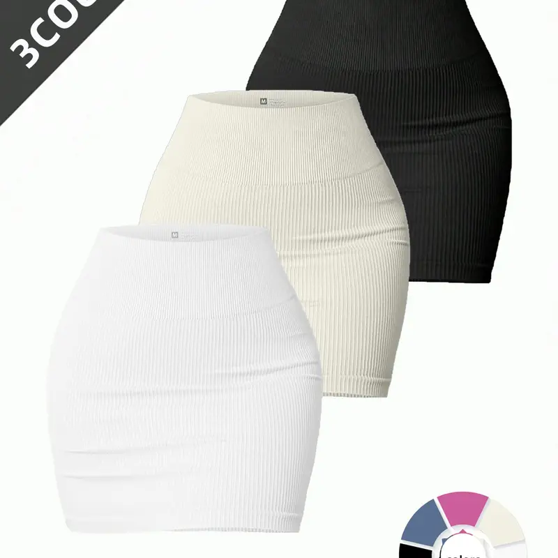 Three-Piece Women's Ribbed High-Waisted Tightening Skirt, Sporty Fitness Short Skirt, Seamless Knit Anti-Exposure, Pear Shape Slimming, Athletic Skirts, Active Skirts, Sports Fitness Skirt, Sportswear Workout Skirts
