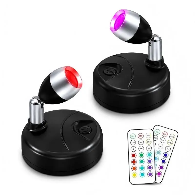 Battery-Powered LED Spotlights, Wireless Indoor Lighting, Cordless Wall Lamp, 13 Color Adjustable, Wall-Mountable, Ideal for Hallways, Art Displays, Storage Rooms