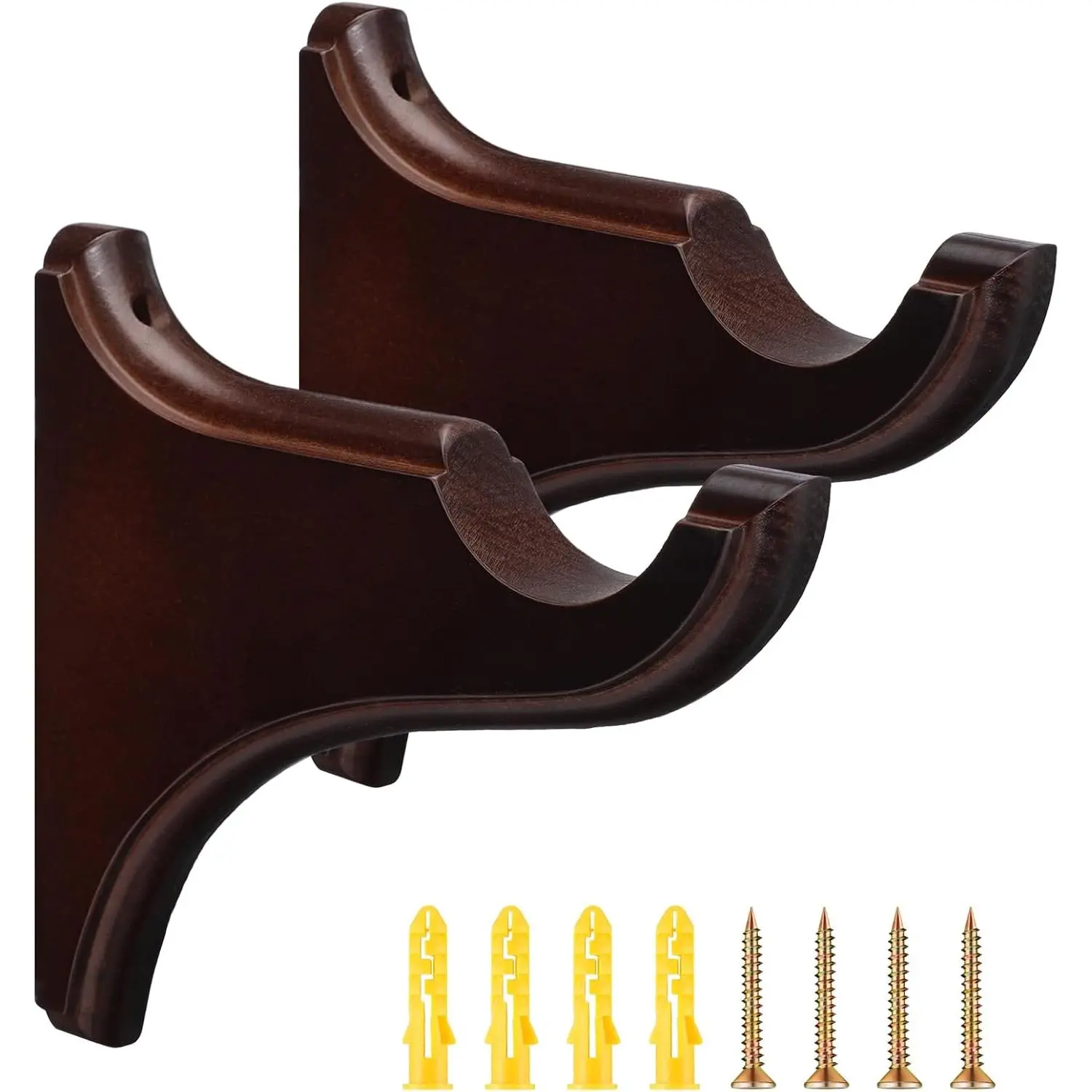 2 Pack Brownish Red Wooden Curtain Brackets  Curtain Drapery Return Brackets Holders for 2 Inches Single Drapery Rod Supports for  Bedroom Living Room Classical