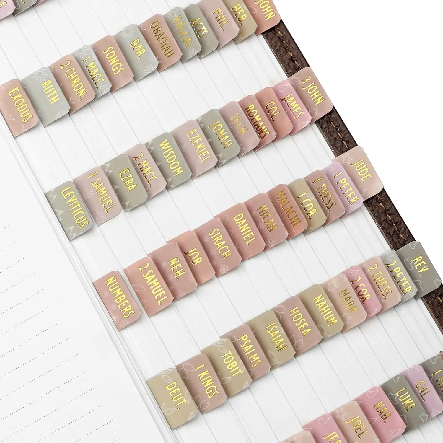 Catholic Mini Bible Tabs for Women, 84 Pcs, Soft Glow Gold Foil Lettering, Old and New Testament, Small Laminated Index Tabs for Bible Study and Journaling