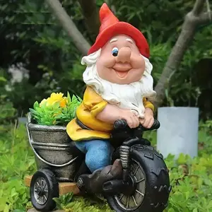 New bicycle-giving garden gnome yard statue, garden gnome decorative sculpture, resin ornament