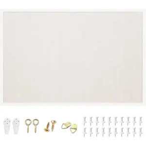 24'' x 36'' Linen Bulletin Board, White Framed Corkboard with White Oak Frame, Decorative Hanging Vision Pin Board for Home Office Wall Decor