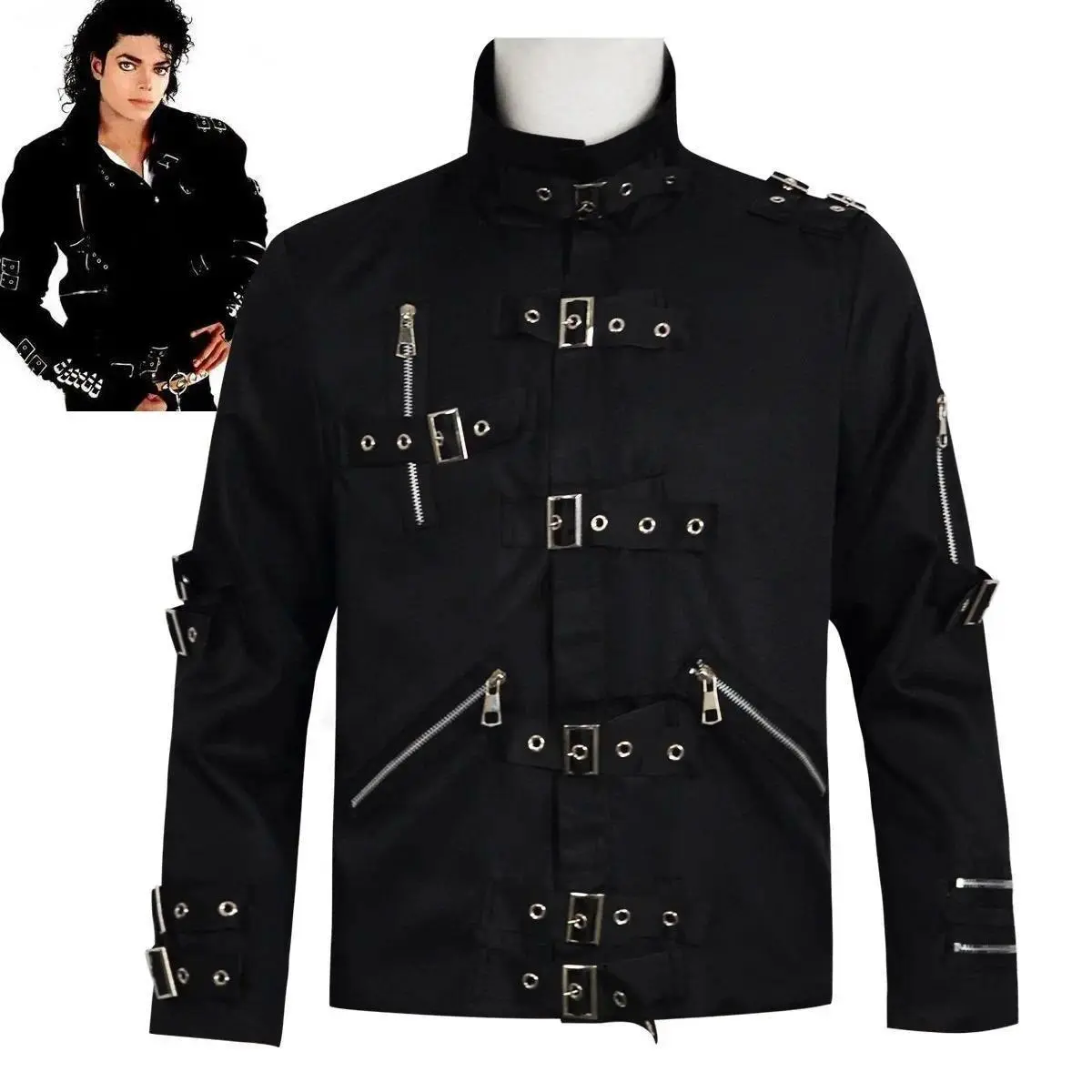 Michael Jackson BAD Punk Jacket Black Stretch Outwear Motorcycle Role Player impersonator Costumes Classic BAD T-shirt Belt Kids Toddler Ghost Costume with Pumpkin Basket