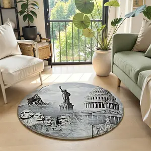 American Patriotic Themed Rug, Black & White Sketch US Landmarks Floor Mat, Decorative Non-Slip Area Rug for Living Room Bedroom