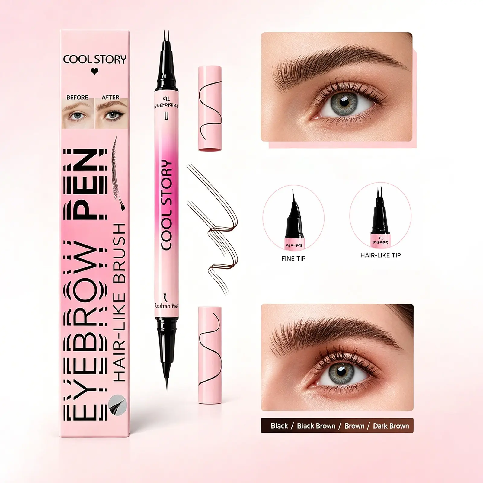 Waterproof Dual-Ended Eyeliner Pencil, Long-Lasting Sweat-Resistant Brow Shaper, Ultra-Fine Tip for Cat Eye Makeup, Easy-To-Use Beauty Tool