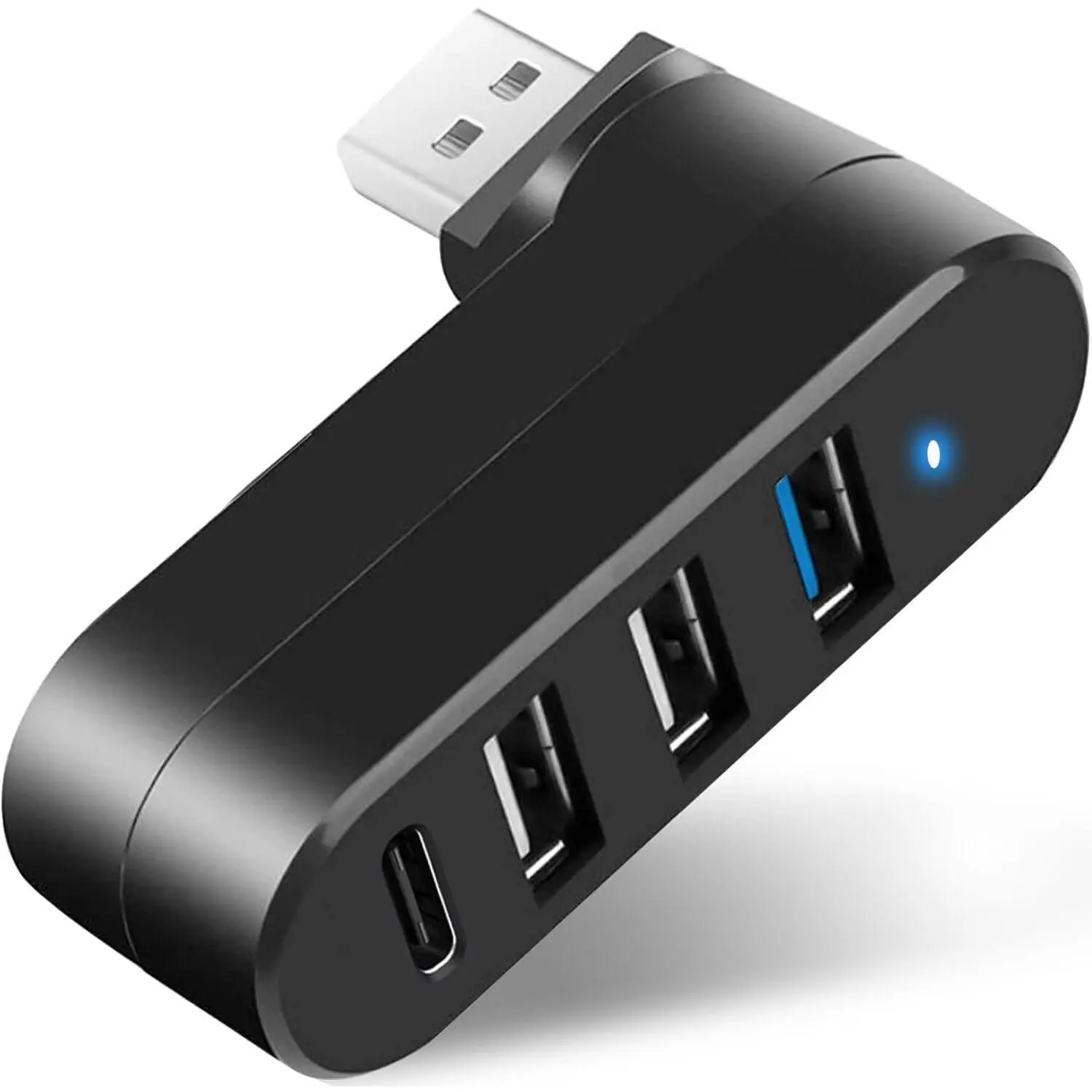 4-Port USB C Hub [90°/180°  Rotatable], USB C Adapter Splitter with PD-in 5W Port, USB Extender for MacBook, iMac, Surface, and  C Port Laptop(Not for )