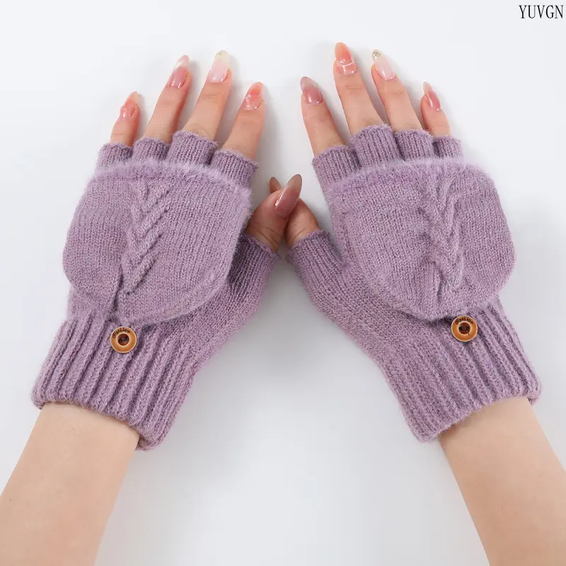 Button‑on Convertible Fingerless Gloves, Cable‑knit Flip‑top Hand Warm Sleeves, Sweet Daily‑use Hand‑wear, Practical Accessories for Typing, Office Work, Commuting and Outdoor Activities