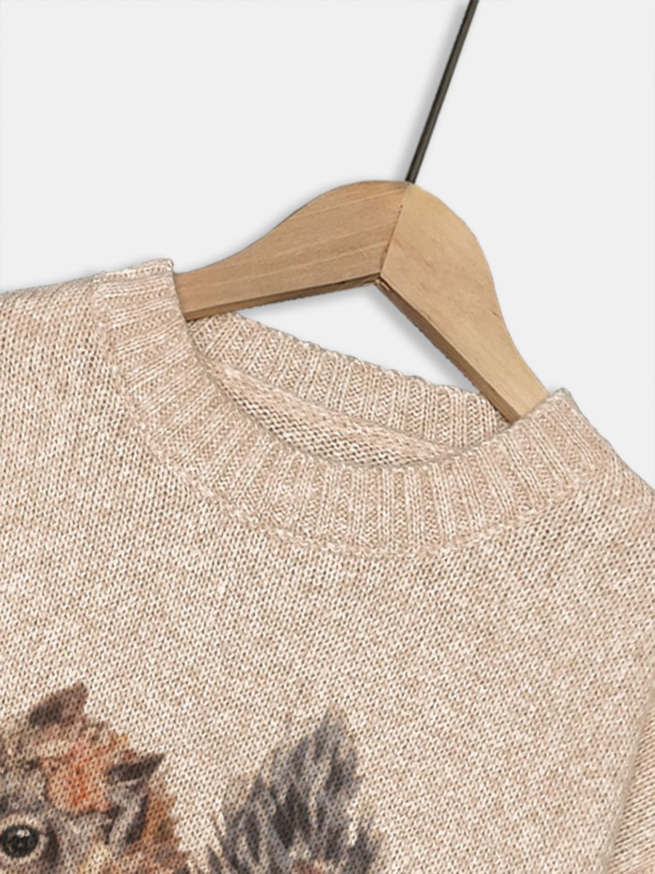 Women's Round Neck Cartoon Squirrel Print Sweater Knitwear, Loose-Fit Casual Knitted Pullover for Fall & Winter, Comfortable Daily Wear