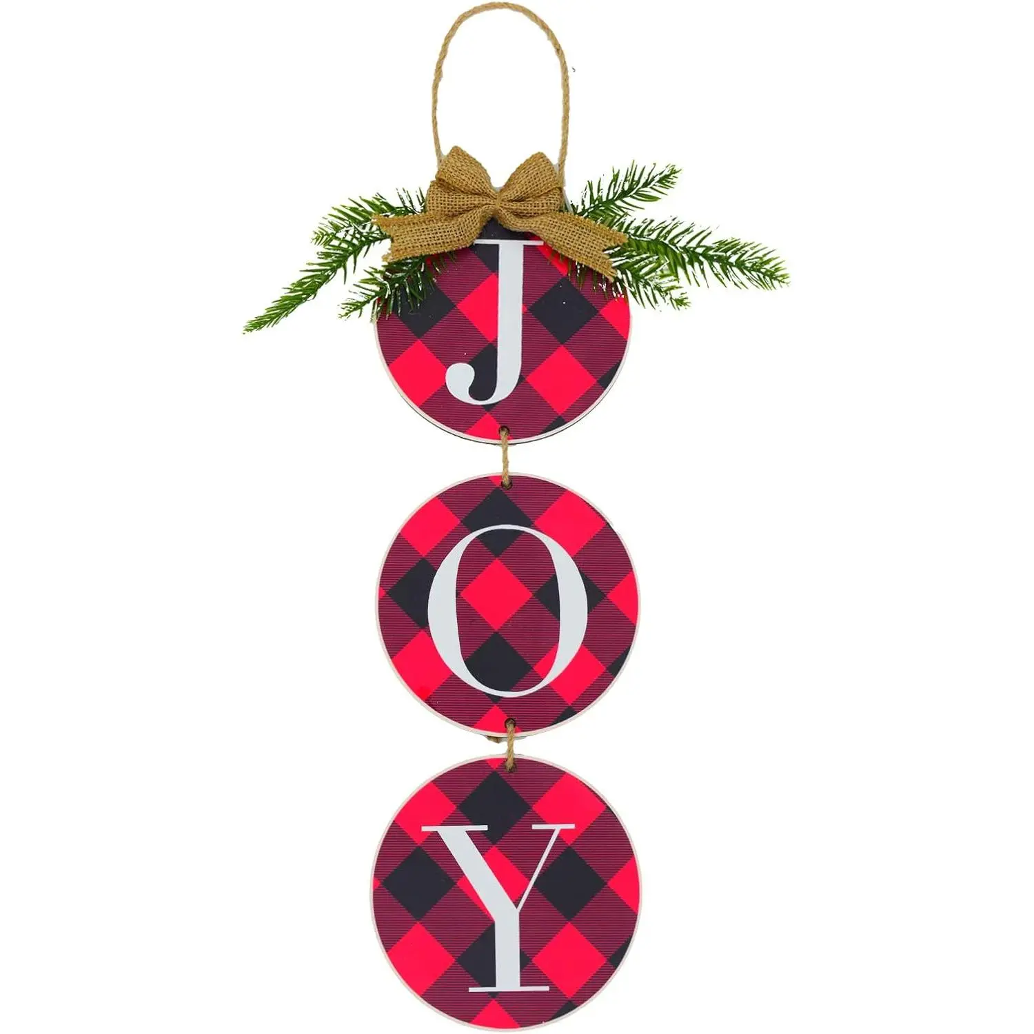 Christmas Decoration JOY Wall Sign, Buffalo Check  Wreath for Front Door Rustic Burlap Wooden Christmas Ornaments for  Window Wall  Indoor Outdoor