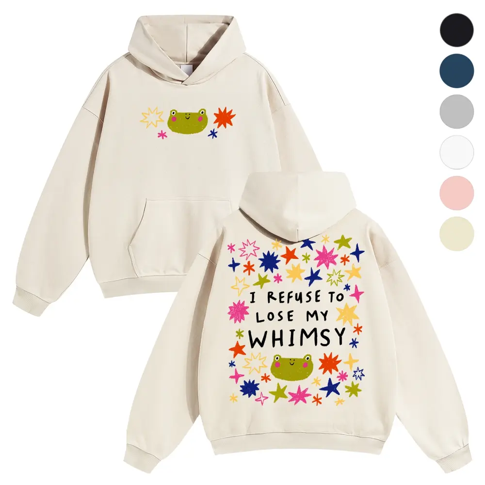 [ DTG Print ] I REFUSE TO LOSE MY WHIMSY Whimsical Pastel Crayon Drawn Colorful Star & Friendly Frog Graphic Unisex pure cotton sweatshirt,back to school,back to school shopping