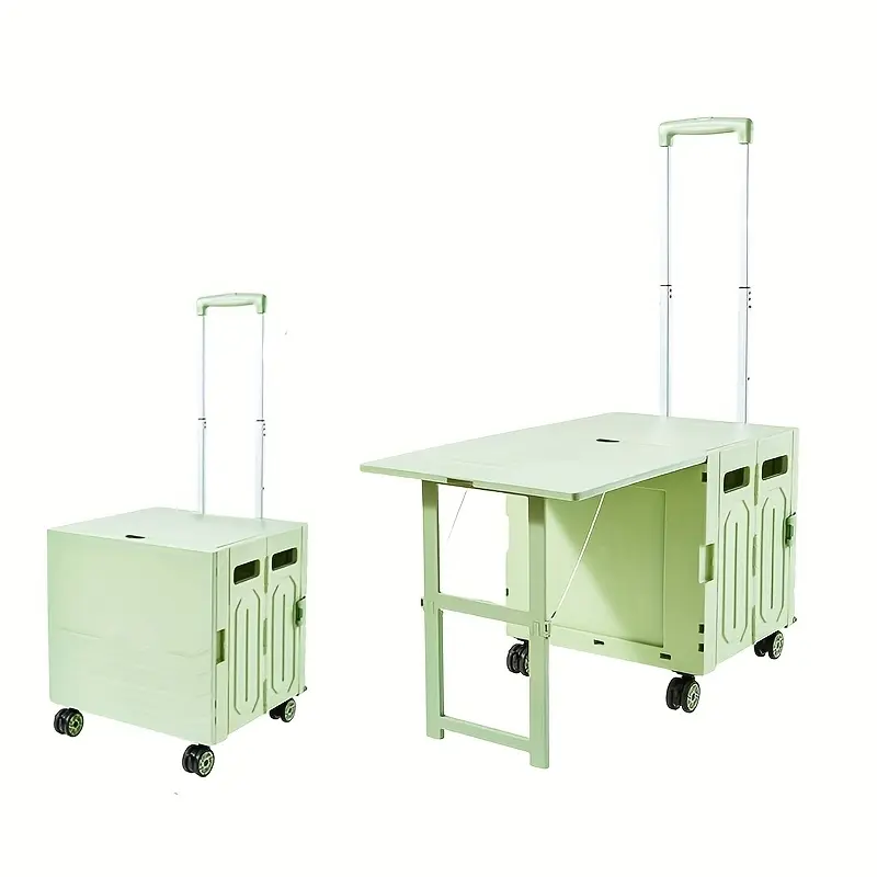 1PC Multifunctional Folding Shopping Cart with Lid and Tabletop, Made of Durable PP Material, Equipped with Wheels for Easy Movement, Ideal for Outdoor Camping and Grocery Storage, Plastic Rolling Cart, Collapsible Carts