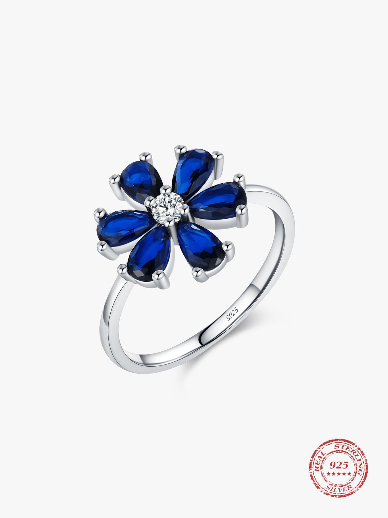 S925 Sterling Silver Flower Design Ring, Fashion Artificial Zircon Decor Ring for Party, Daily Decor, Trendy All-match & Exquisite Jewelry for Birthday Gift