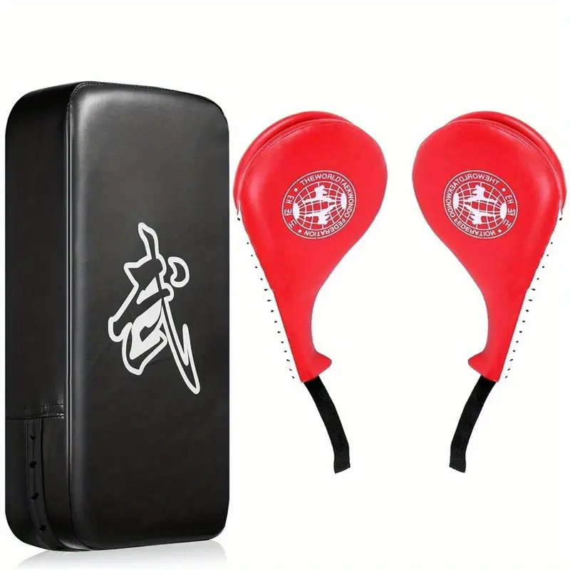 3pcs Taekwondo Kicking Pad Set, Martial Arts Training Pads, Muay Thai Kicking Pads, Comprehensive Combat Karate Kicking Pad Equipment, Boxing Striking Target Device, Faux Leather Kicking Pads