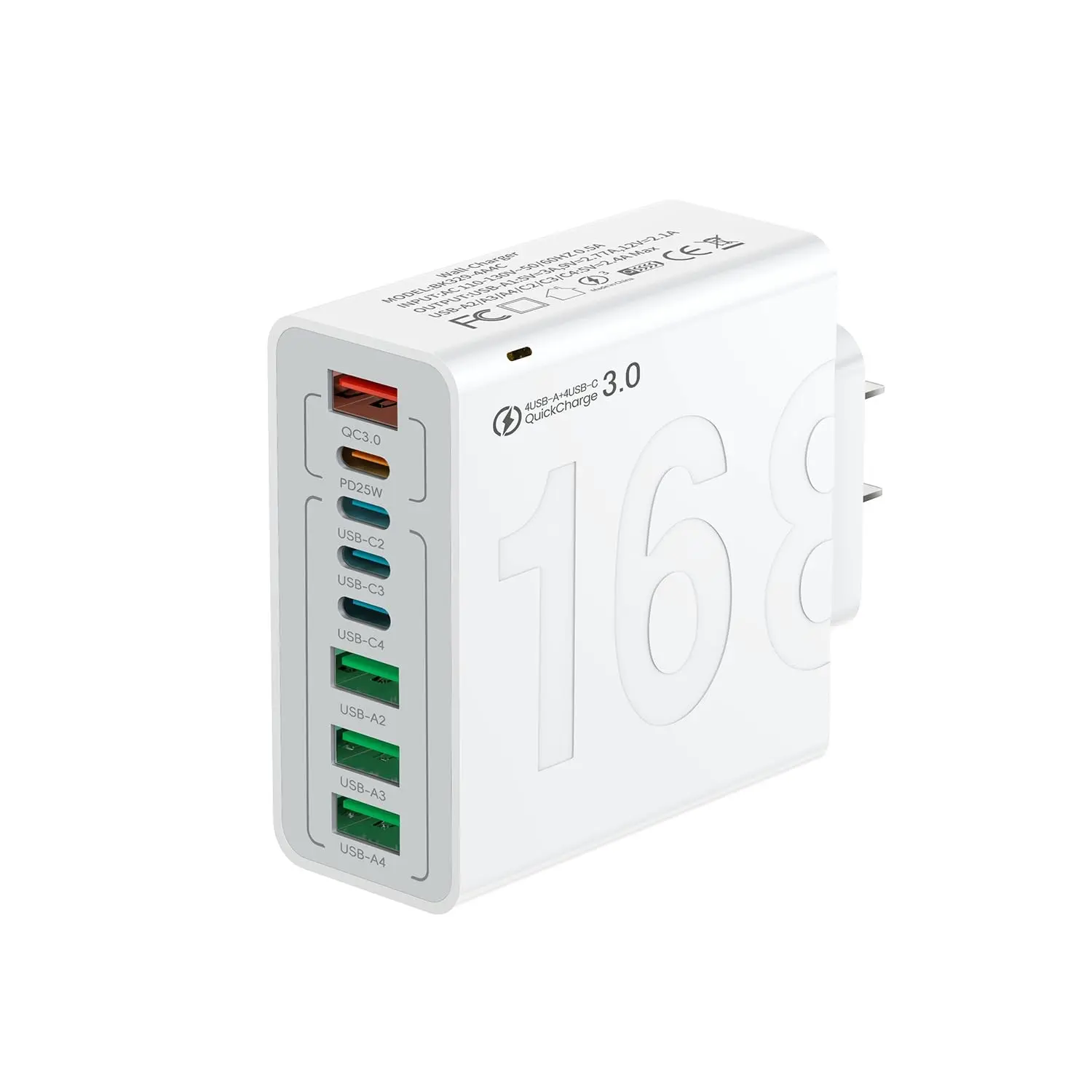 Us Plug 8 Port USB Type C Fast Charger Block for iPhone and Samsung, Quick Charging Adapter, Single Unit, Universal Charger
