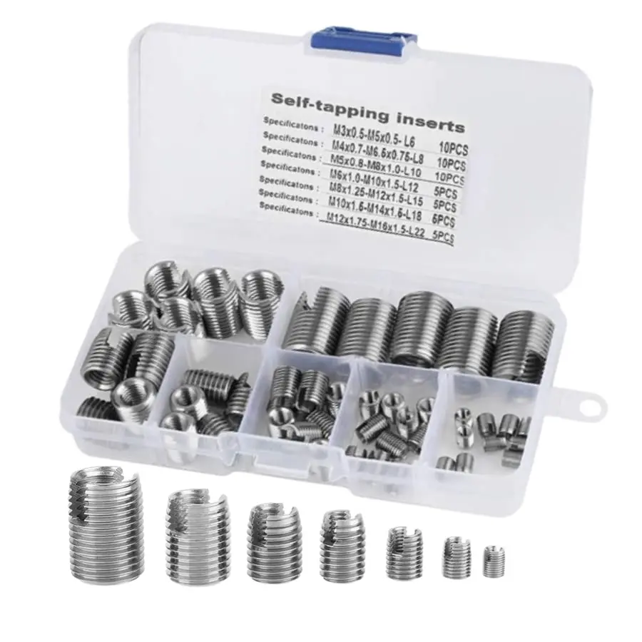 50 count Quick Thread Insert with Storage Case, M3 M12 Self Tapping Thread Insert, Stainless Steel Inner Thread Self Tapping Thread Inserts Set, Thread Reinforce Repair Tool