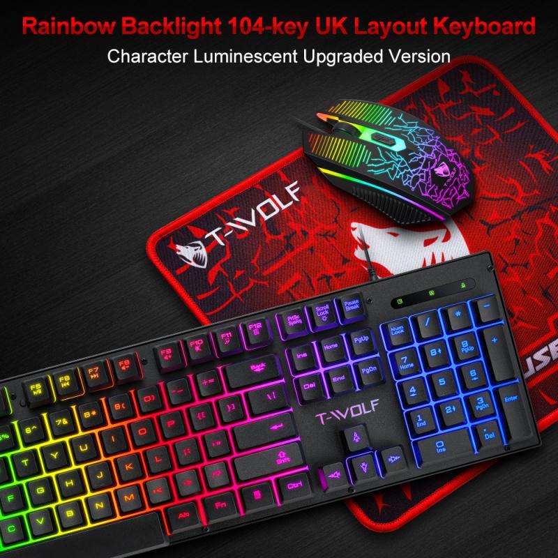 Tf31 Wired Keyboard, Mouse, and Mouse Pad Set, 3-In-1 Gaming Keyboard Accessories Illuminated Keyboard Mouse Pad Kit, Ambidextrous, Wired Connection