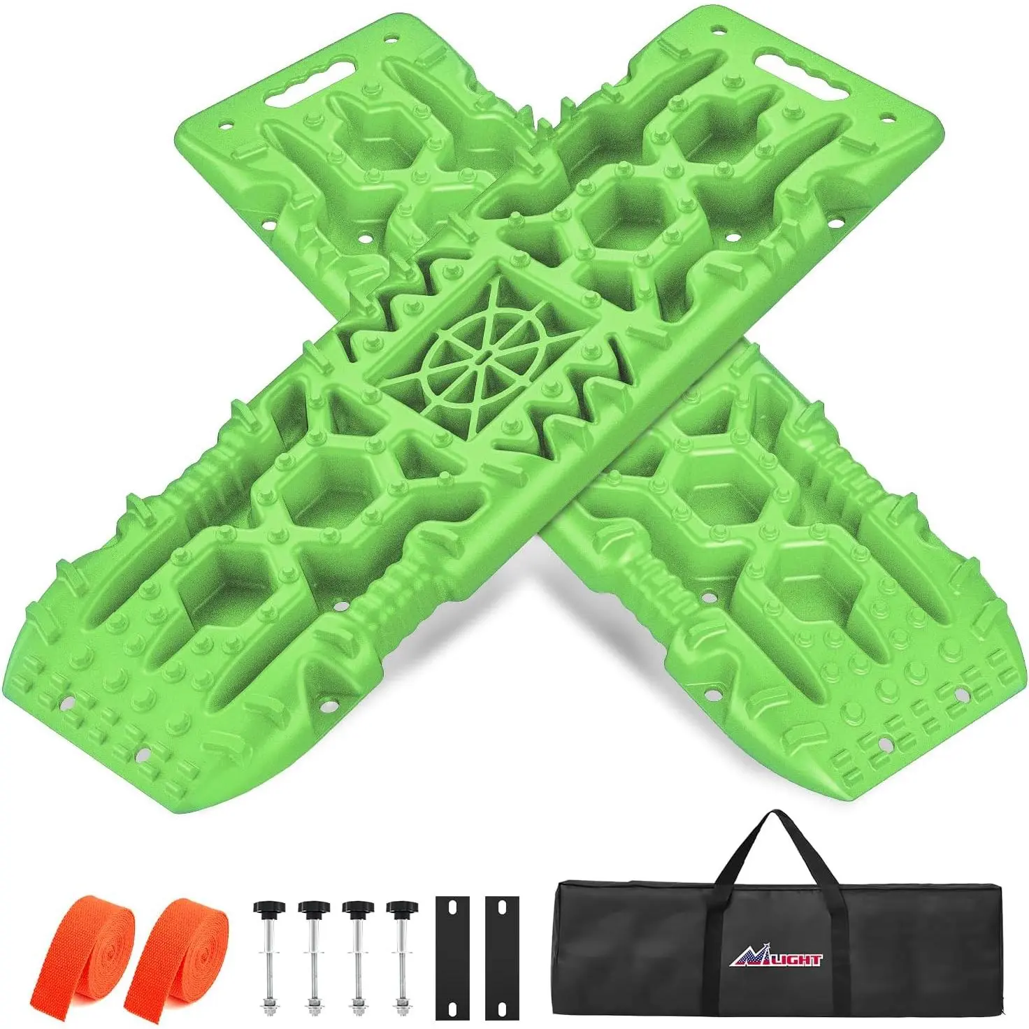 Nilight Off-Road Recovery Traction Board Sets (Green) - 2 Piece Sets, Jack Base, Emergency Tire Ladder Mats for 4x4 Vehicles, DIY Mounting Kit, Carry Bag, 2 Leashes