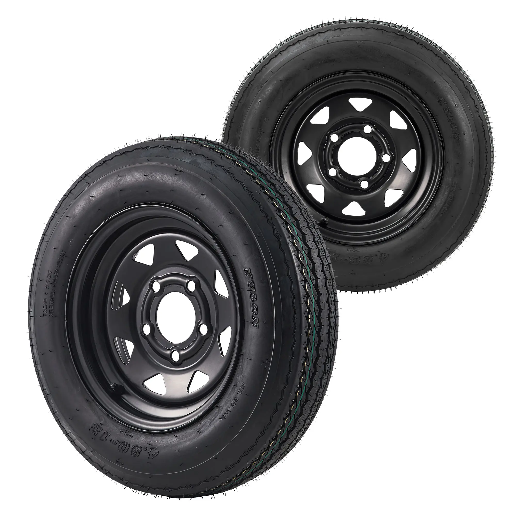 OP-4.80-12 Trailer Tires On Rims (2-Pack) - 4.80 12 Tire with 5 Lug On 4.5" Bolt Pattern - Load Range C 6PR - Black