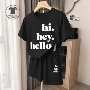 Women’S Casual Two Piece Set With Hello Hey Hi Athletics Graphic Print, Soft Breathable Fabric, Relaxed Fit T-Shirt And Shorts, Perfect For Travel, Cruise, Beach, Shopping And Daily Summer Wear