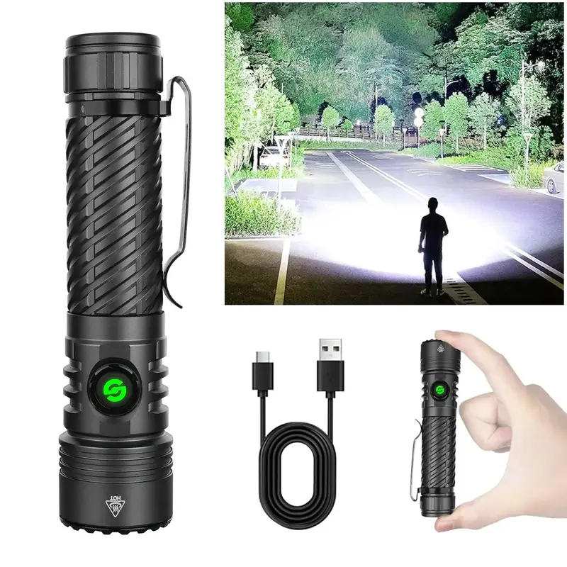 Rechargeable Strong Light Flashlight Ultra Bright 6 Adjustable Modes Ultra Long Endurance Portable Waterproof Torch Perfect For Camping Hiking Travel Emergency Survival Home Daily Lighting