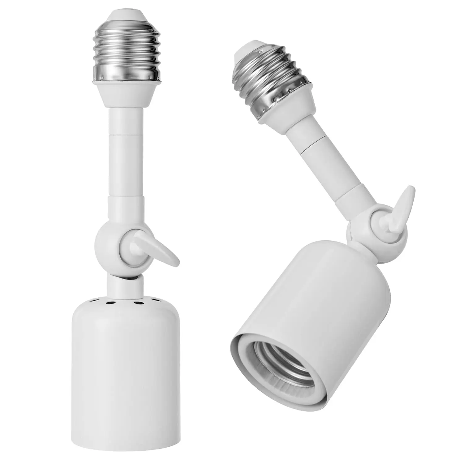 2-Pack Heavy Duty Light Socket Extender, 360° Adjustable E26/E27 Extension Adapter for High Power Bulbs,  Cameras & Fans, Outdoor/Indoor (White, 6.7inch)