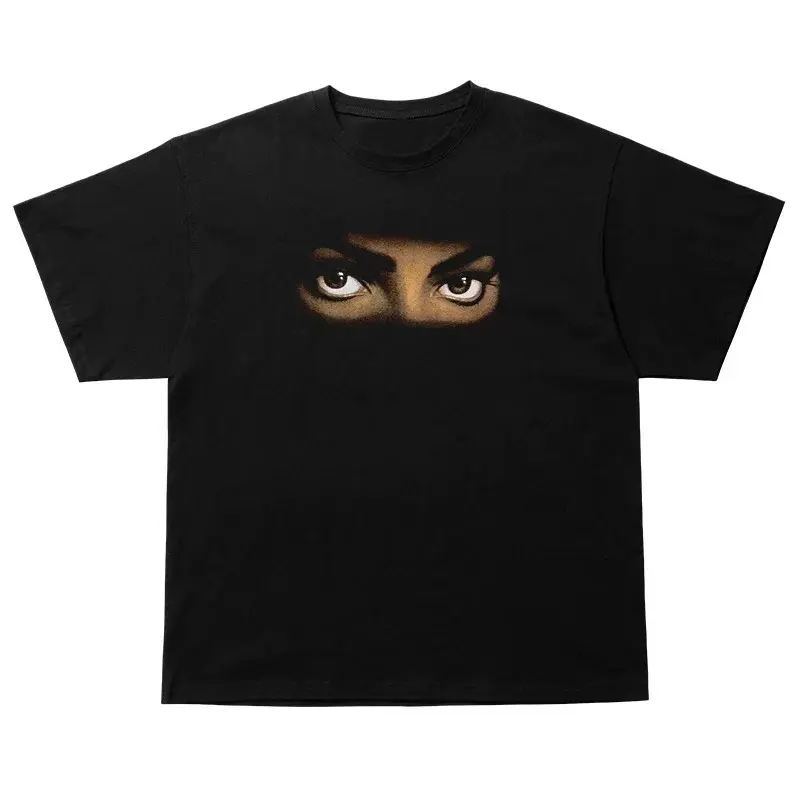 Vintage Michael Jackson Dangerous World Tour Graphic T-Shirt, King Of Pop Retro Eyes Portrait Front & Back Print, Oversized Cotton Short Sleeve Tee for Men, Hip Hop Nostalgic Streetwear T-Shirt.