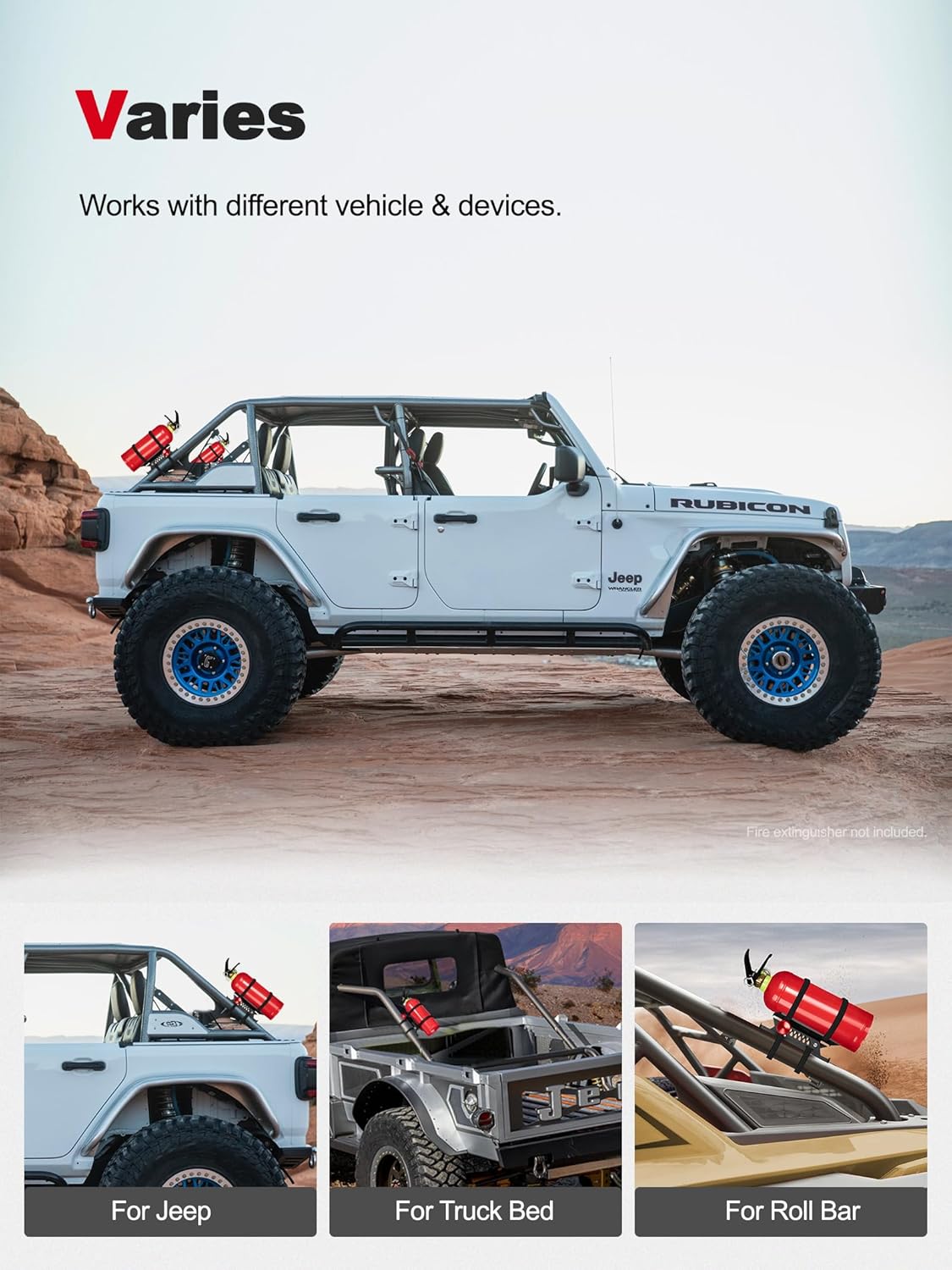 Adjustable Fire Extinguisher Mount, Easy Install on Roll Bar/ Cage Fire Extinguisher Holder, Quick Release Mounting Bracket for   JT TJ JKU JK JL UTV Cam-Am X3 Polaris RZR Ranger