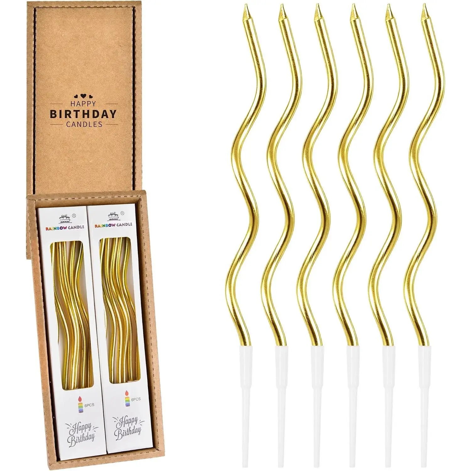 12-Count  Spiral Long Thin Metallic Birthday Candles,  Candles, Birthday Parties, Wedding Decorations, Party Candles