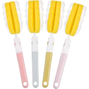 4PCS Bottle Brush Long Handle Cup Cleaner Brush Sponge Bottle Scrubber Detachable Handle Portable Sponge Cleaning Brush for Baby Bottle Dishwashing Kitchen Clean Glasses Mugs (4 PCS)