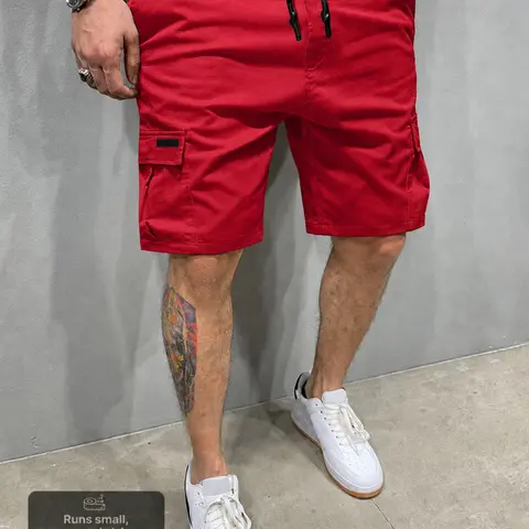 Men's Solid Cargo Shorts, Casual Relaxed-Fit Woven 5" Shorts, lightweight drawstring shorts, Multi-Pocket Mid-Rise Straight-Leg Design, Drawstring Waist, Summer Daily Wear for Commute & Outdoor Sports, Classic Versatile Essential for Men's Wardrobe