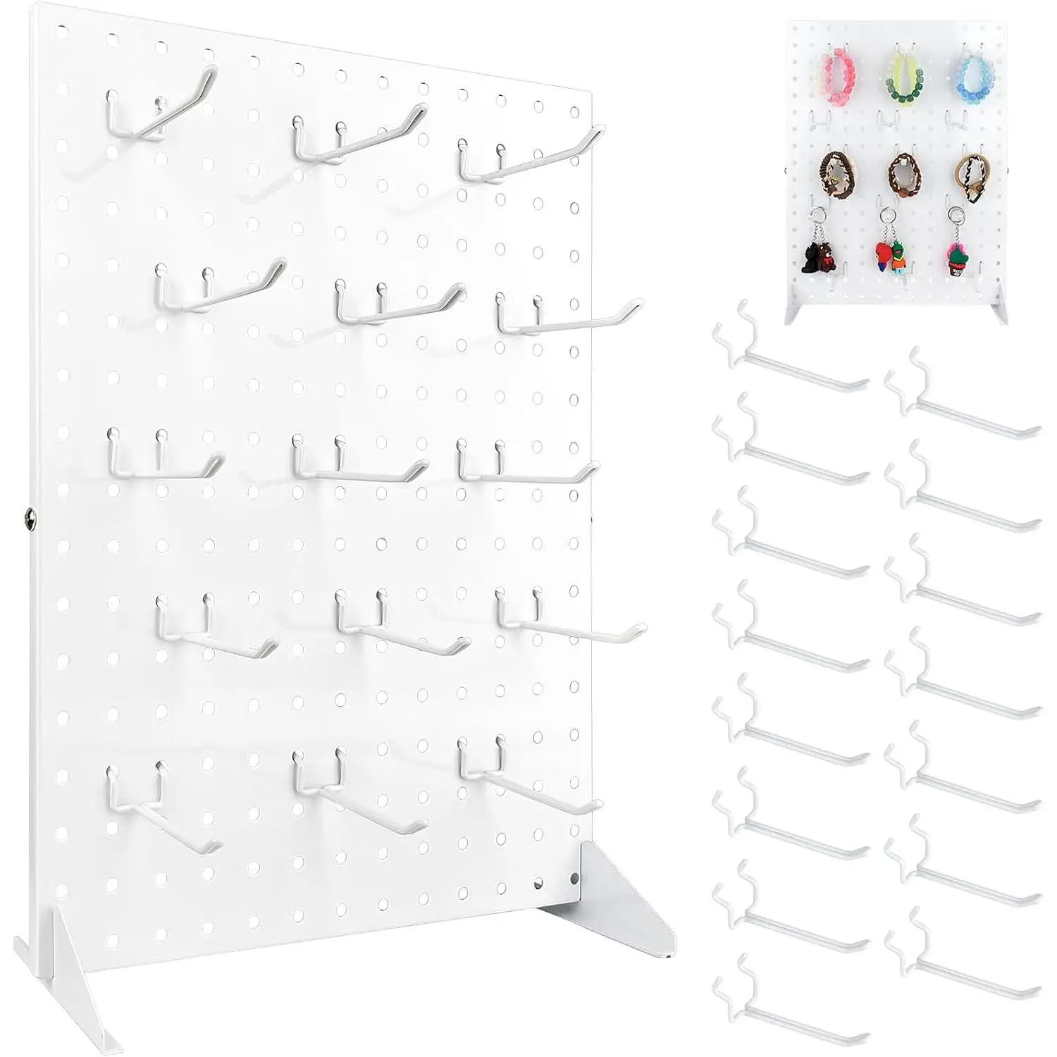 Metal Pegboard Display Stand with 15 Peg Hooks for Craft Shows & Fairs,  Retail Display Rack for Selling Accessories,Display Stands for Earring,Pin Stands,Retail Vendors(17*13inch,White)