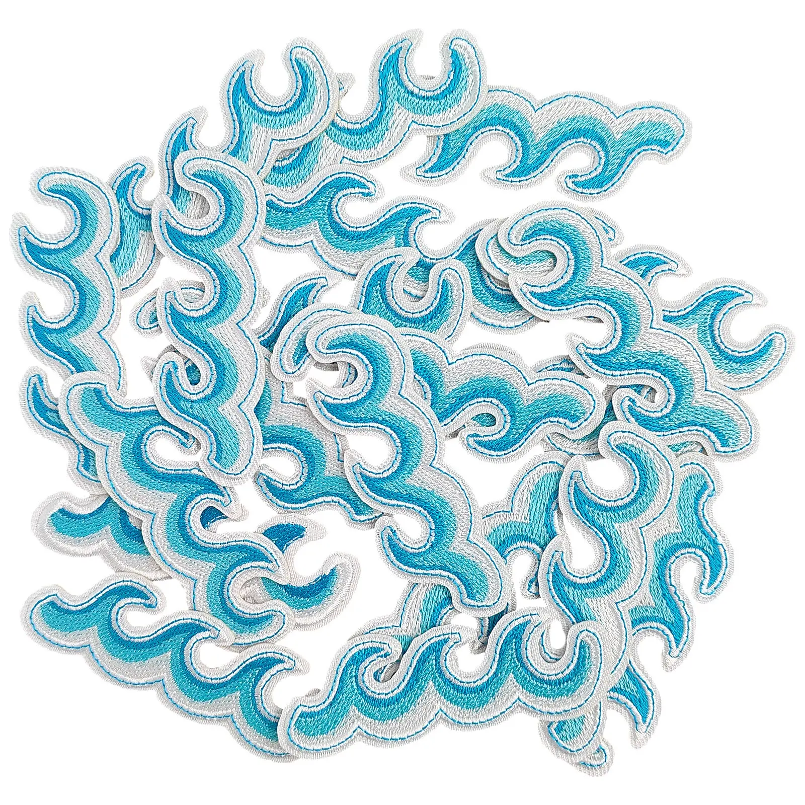 Hawaiian Ocean Wave Iron on Patches, 20 Pcs/Set of Blue Sea Beach Embroidered Patches, Perfect for DIY Decorating on Denim Jackets, T-Shirts, Hats, and Backpacks