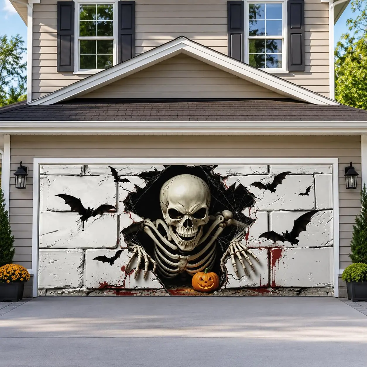 6x13 FT Halloween Skull Garage Door decorations, Halloween Decorations,  Foldable Garage Buddy Door Cover for Indoor Outdoor Spooky Party Wall Window Christmas Garage Door Cover (Skull)
