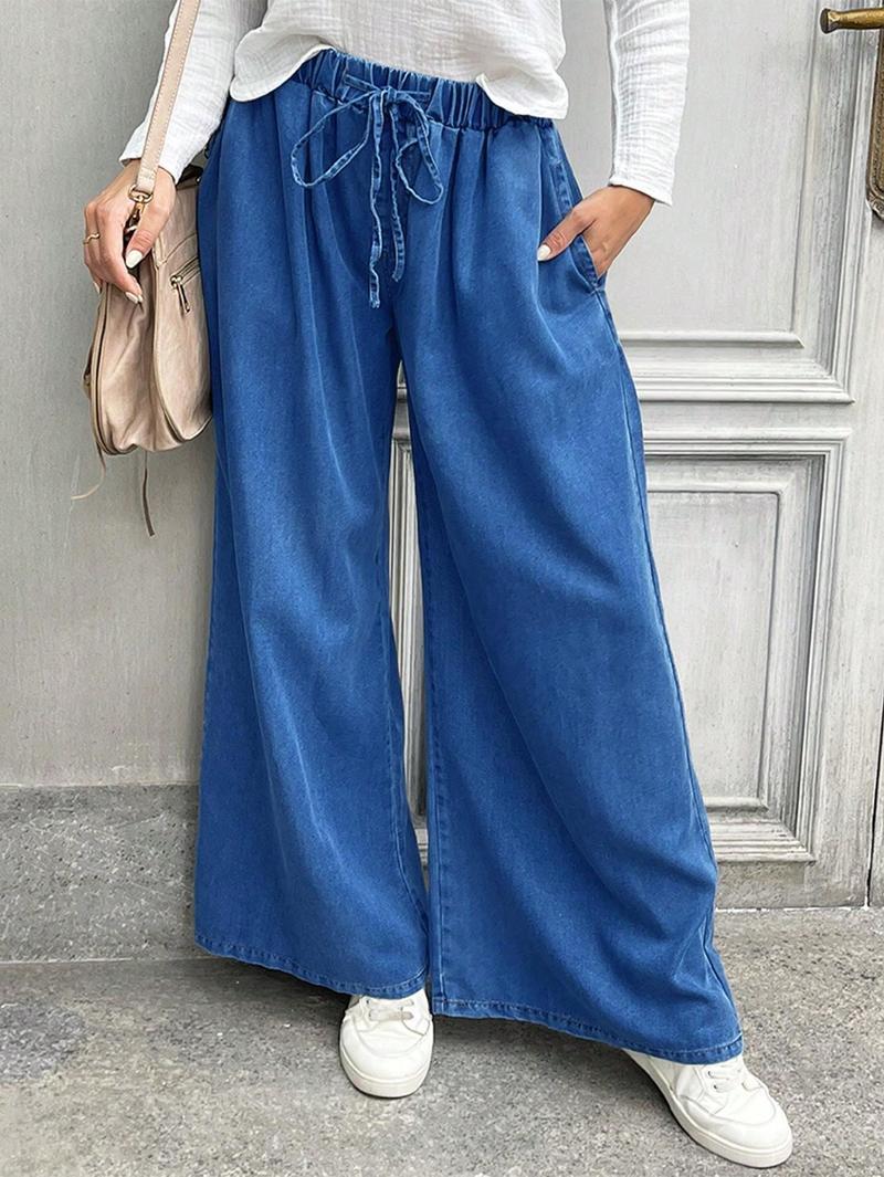 Oversized Thunder Thigh Flare Jeans - Boho - Chic High - Waisted Denim Wide - Leg Pants for Women - Elastic Waist & Flowy Fit