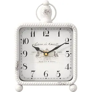 Vintage White Table Clock on Stand, Desk and Shelf Decor Clock, French Rustic Style Mantel Clocks for Farmhouse, Living Room, Bedroom, Bedside, Gift (8.5" H x 5.5" W)